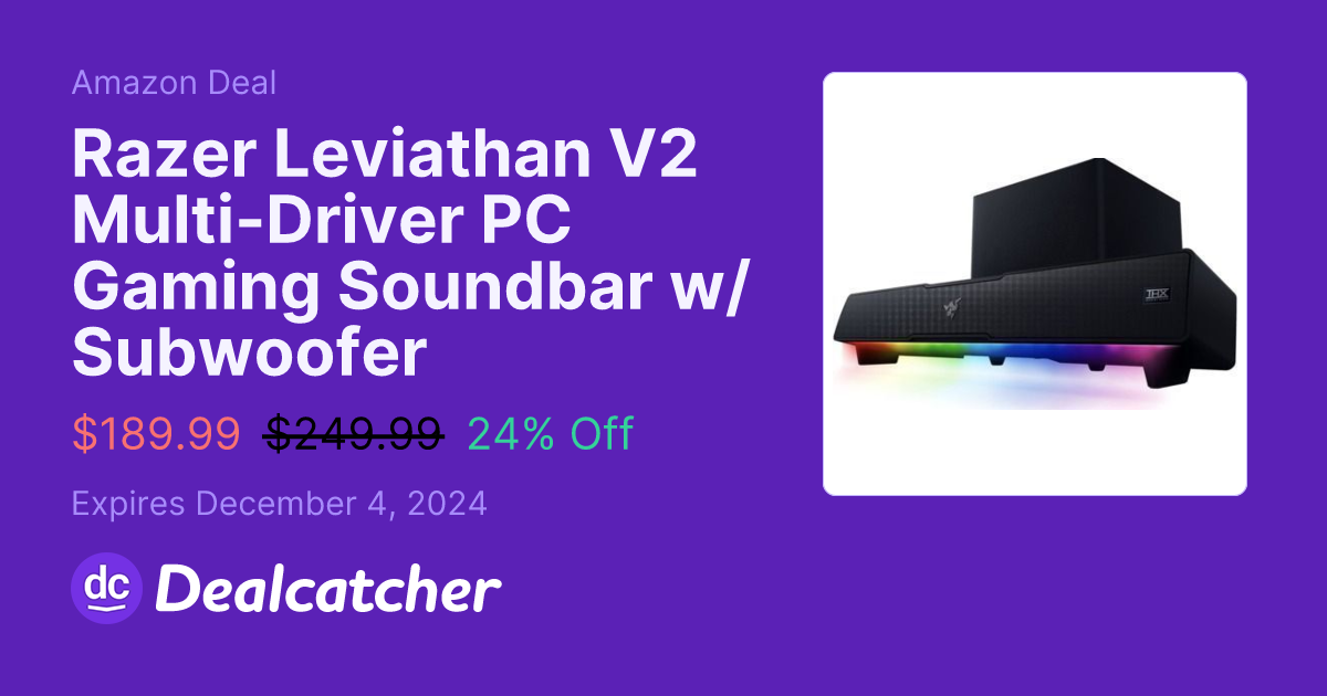 Amazon - Razer Leviathan V2 Multi-Driver PC Gaming Soundbar w/ Subwoofer $189.99